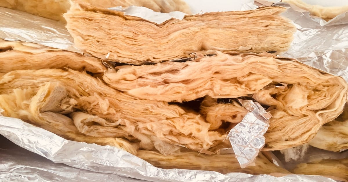 Glaswol opgestapeld en gevouwen voor isolatie