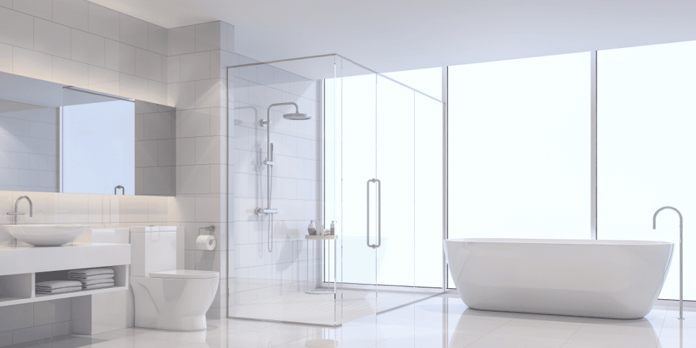 Inloopdouche wand kunststof witte badkamer.