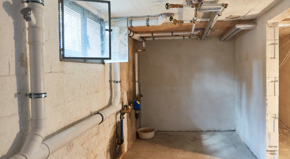 Een openslaand raam aan de bovenzijde van een kelder voor ventilatie.