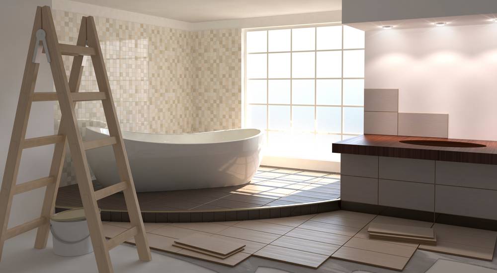 Een badkamer in constructie.