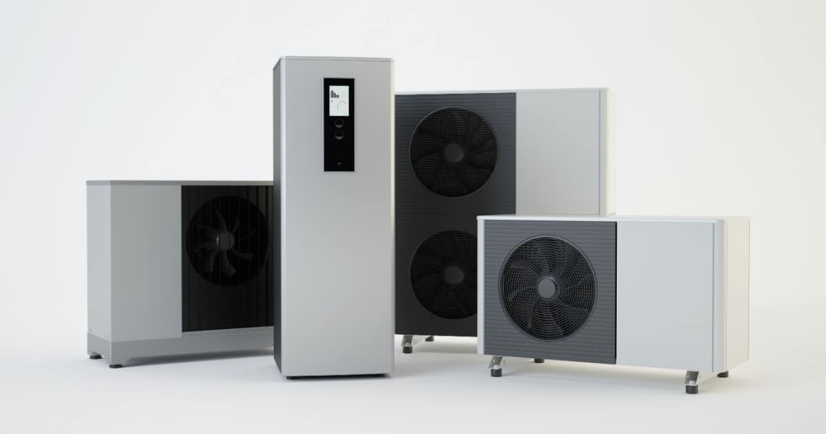 Verschillende modellen warmtepomp.