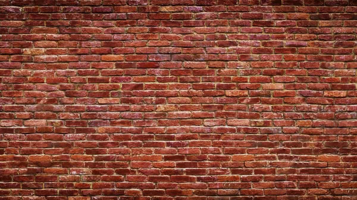 Een gevel van vormbakstenen. De bakstenen zijn rood van kleur en onregelmatig van vorm. 