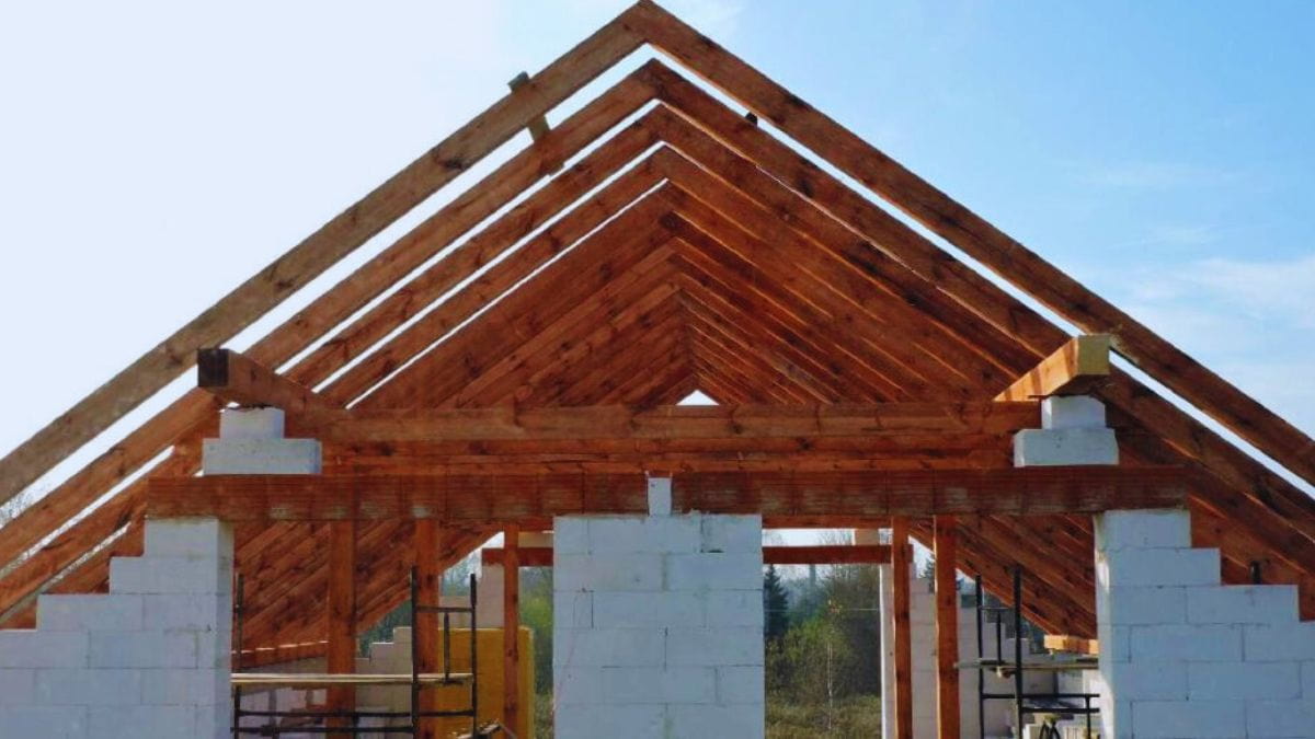 Voorbeeld van de dakconstructie van een gordingendak. of kepersdak