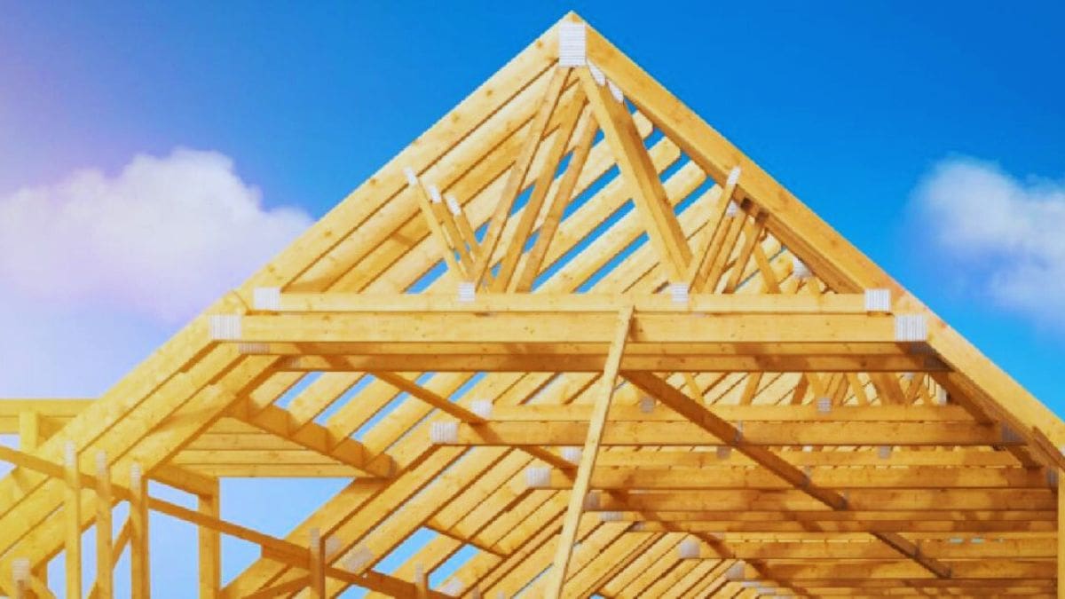 Voorbeeld van de dakconstructie van een spantendak of sporendak in A-vorm.