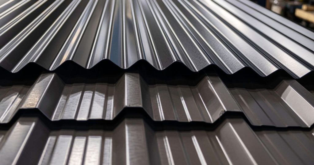 Een stapel geïsoleerde dakplaten met verschillende profielen.