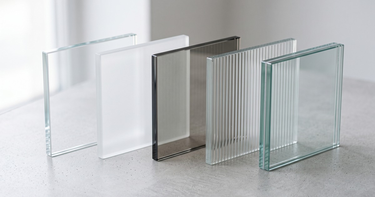 Glasmonsters voor een binnendeur in helder, mat, rookglas, ribbelglas en gelaagd glas