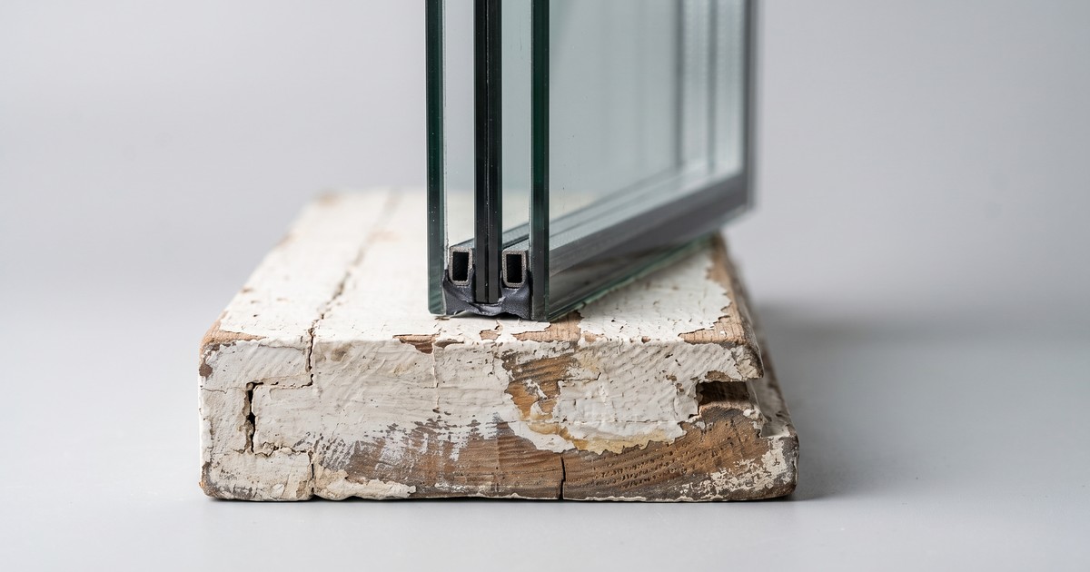 Dikke triple beglazing tegen een oude houten kozijnstijl met een te ondiepe sponning
